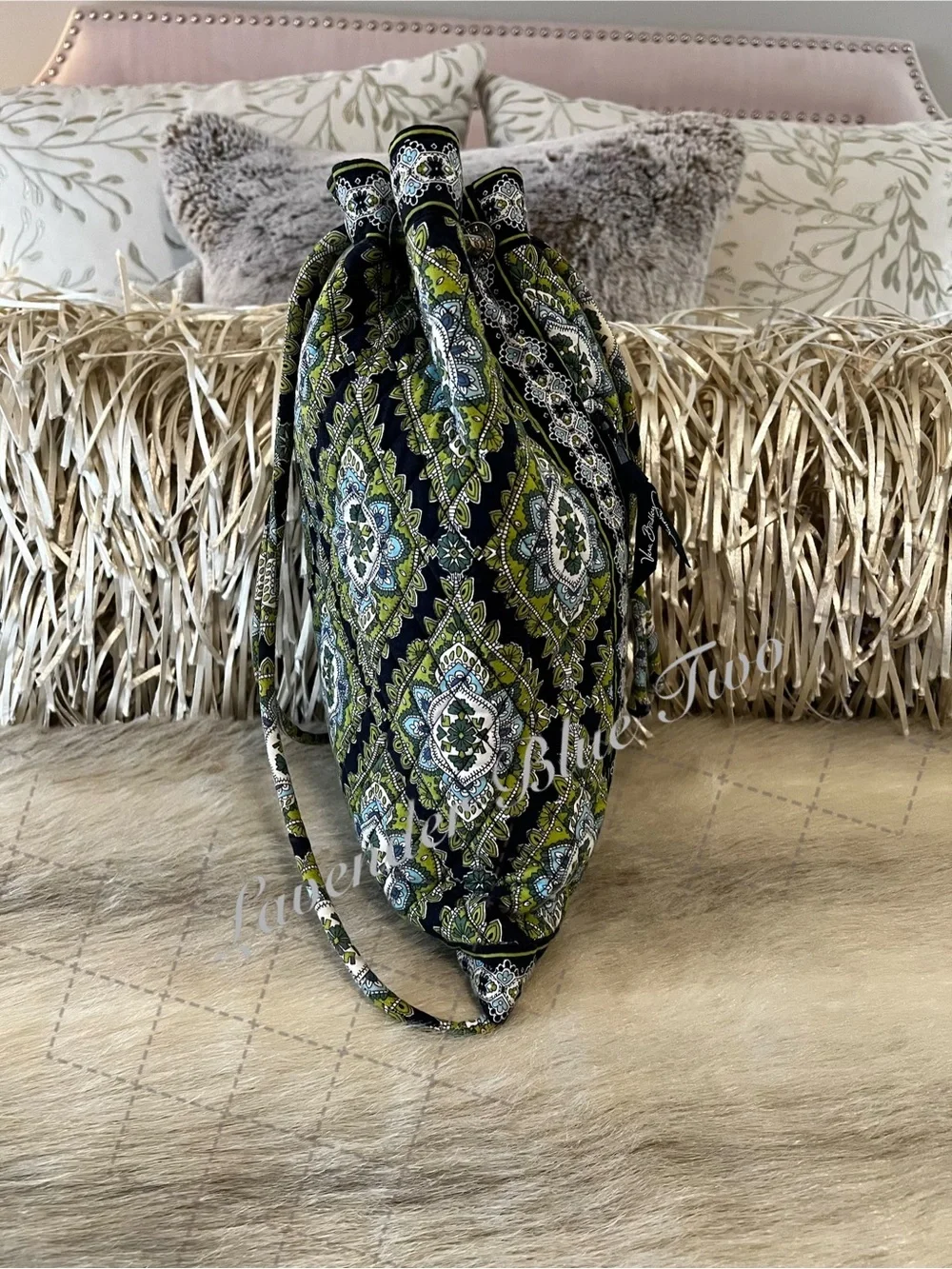 Vintage VERA BRADLEY Cambridge 2007 Drawstring Zipper Front Backpack Y2K Green